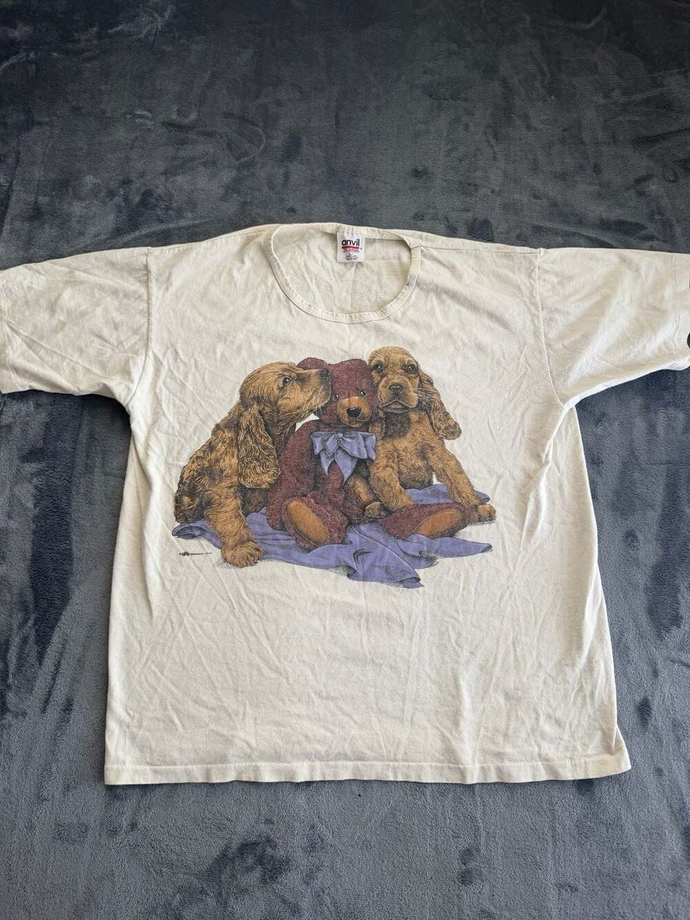 Vintage 1997 Anvil Cocker Spaniel Dogs and Teddy Bear Graphic T-Shirt Large